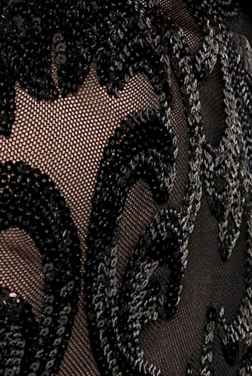 Embroidered Sequin Tassel Front Split Midaxi Dress - Black DR4590