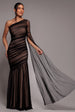 Gathered One Sleeve Angel Wing Mermaid Maxi Dress - Black by Goddiva
