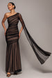 Gathered One Sleeve Angel Wing Mermaid Maxi Dress - Black by Goddiva