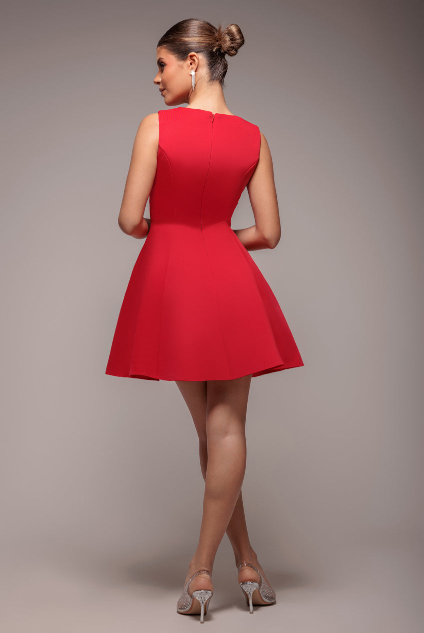 Diamante Embellished Neck A-Line Mini Dress - Red DR4598