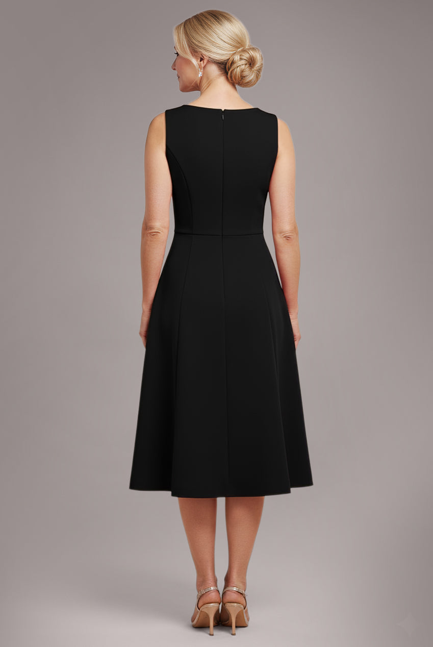 Diamante Embellished Neck A-Line Midi Dress - Black DR4599M