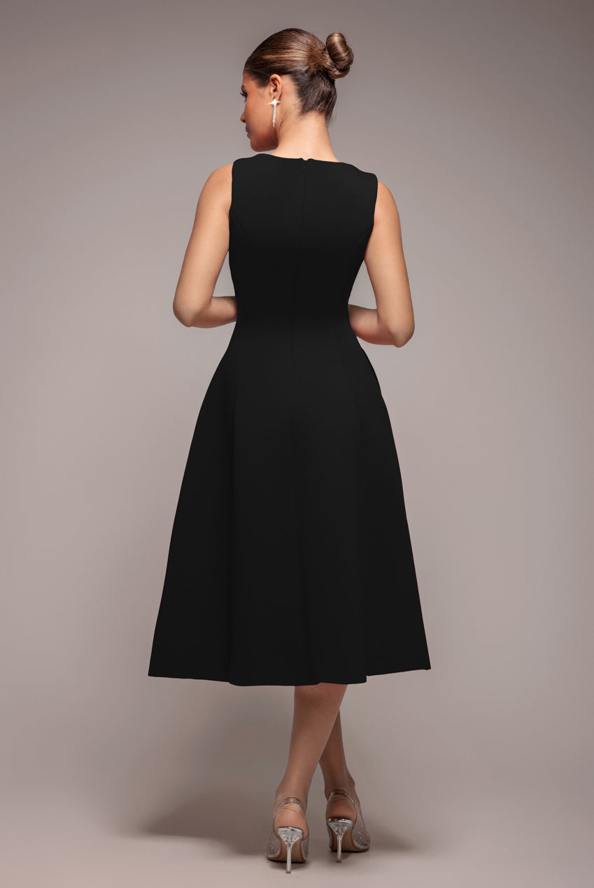 Diamante Embellished Neck A-Line Midi Dress - Black DR4599