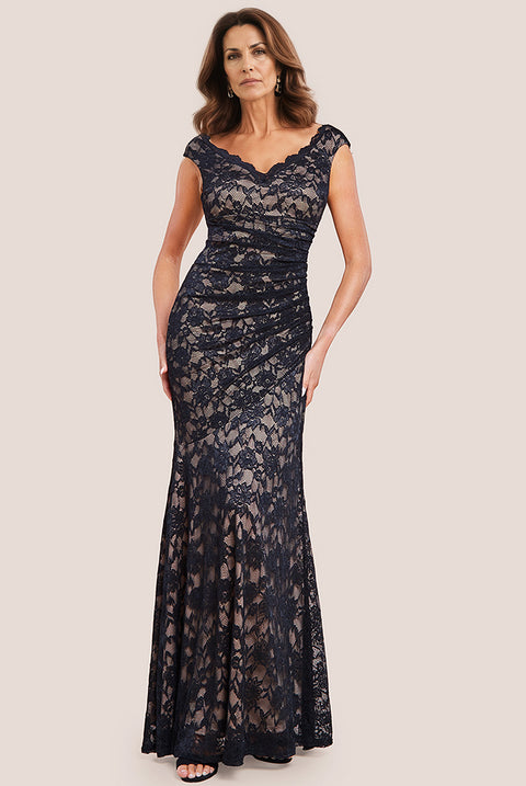 Off The Shoulder Scalloped Neck Maxi Dress - Black by Goddiva