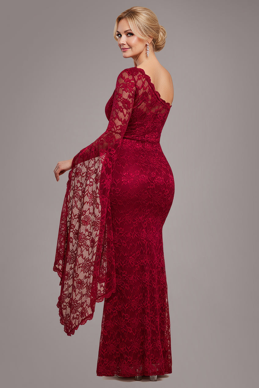 One Shoulder Scalloped Neck Maxi Dress - Wine DR4601M
