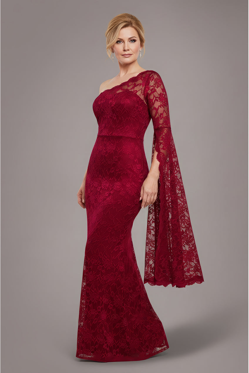 One Shoulder Scalloped Neck Maxi Dress - Wine DR4601M
