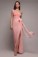 One Shoulder Cowl With Bow Detail Maxi Dress - Blush Pink by Goddiva