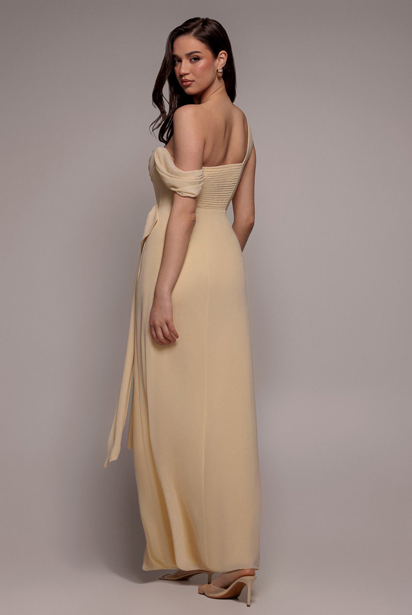 One Shoulder Cowl With Bow Detail Maxi Dress - Butter Yellow DR4606