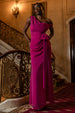 One Shoulder Cowl With Bow Detail Maxi Dress - Magenta by Goddiva