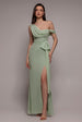 One Shoulder Cowl With Bow Detail Maxi Dress - Sage Green by Goddiva