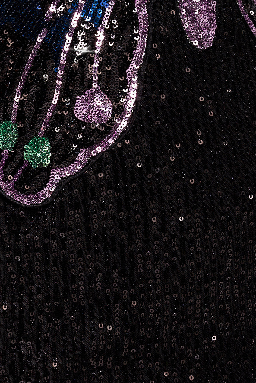 Sequin Butterfly Front Split Maxi Dress - Black DR4609