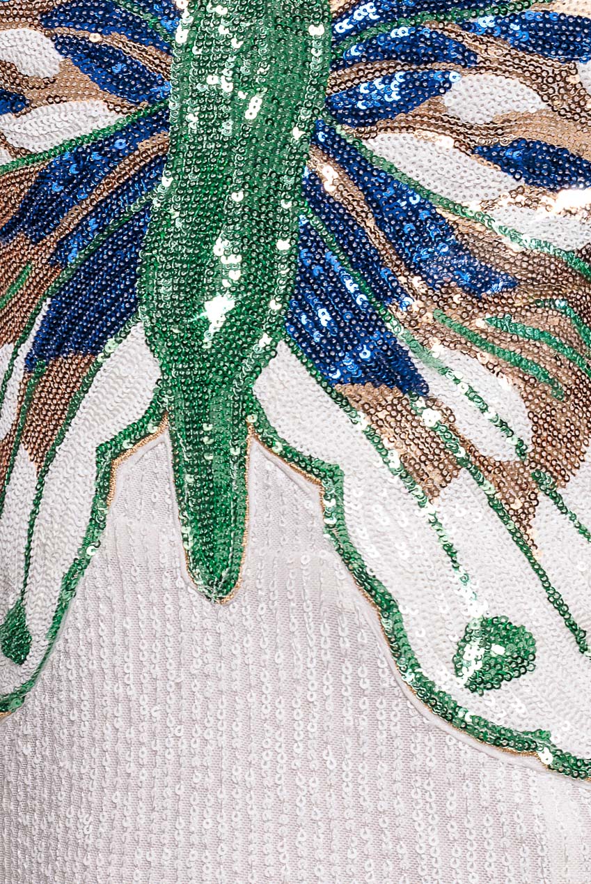 Sequin Butterfly Front Split Maxi Dress - White DR4609