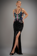 Sequin Butterfly Front Split Maxi Dress - Black by Goddiva