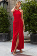 Halterneck Thigh Split Chiffon Maxi Dress - Red by Goddiva