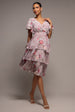 Chiffon Tiered Midi Dress With Elasticated Waist - Blush Pink by Goddiva