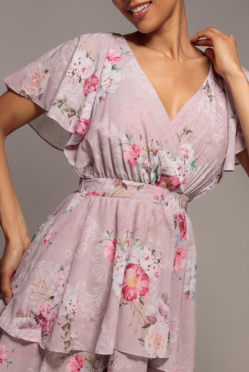 Chiffon Tiered Midi Dress With Elasticated Waist - Blush Pink DR4611BBS