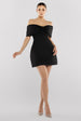 Front Bow Off The Shoulder Mini Dress - Black by Goddiva