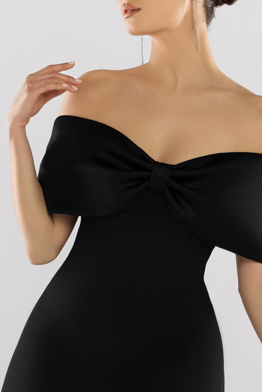 Front Bow Off The Shoulder Mini Dress - Black DR4613