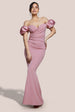 Puffy Satin  Sleeve Scuba Maxi Dress - Blush Pink by Goddiva