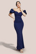 Puffy Satin  Sleeve Scuba Maxi Dress - Navy Blue by Goddiva