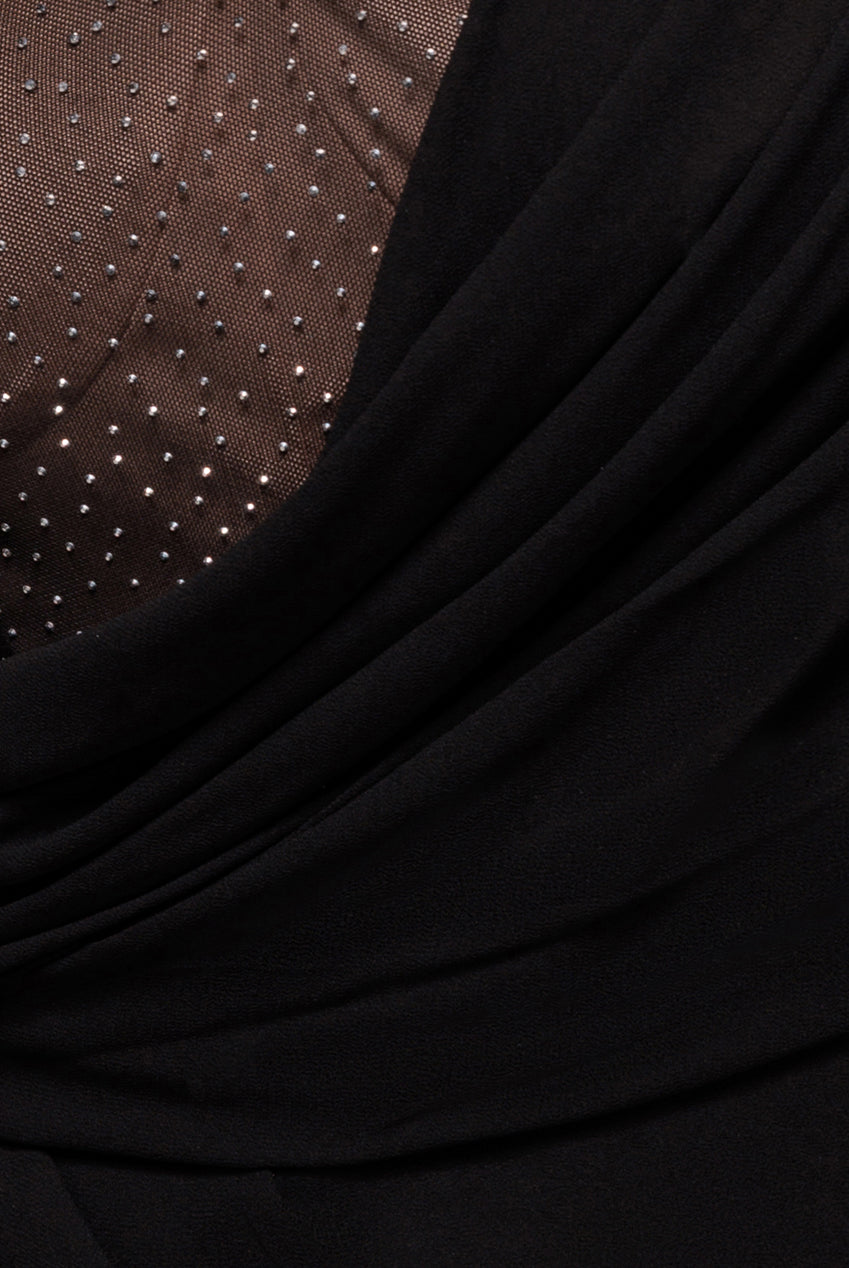 One Shoulder Diamante Chiffon Evening Maxi Dress - Black DR4625