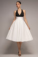 Contrast  Halter Neck Pleated A-Line Midaxi Dress - Black Cream by Goddiva