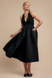 Halter Neck Pleated A-Line Midaxi Dress - Black by Goddiva