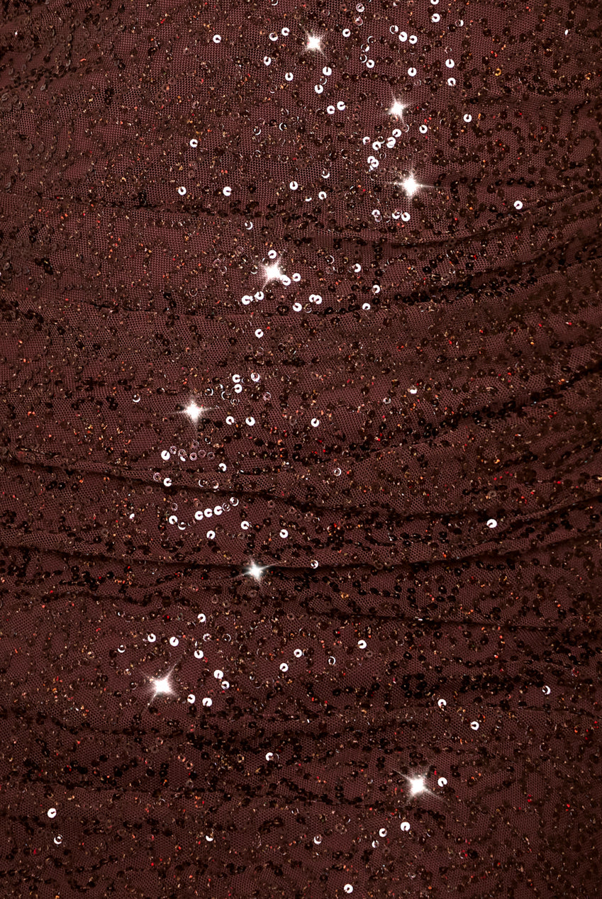 Cap Sleeve Iridescent Sequin Cowl Maxi Dress - Brown DR4633PLUS