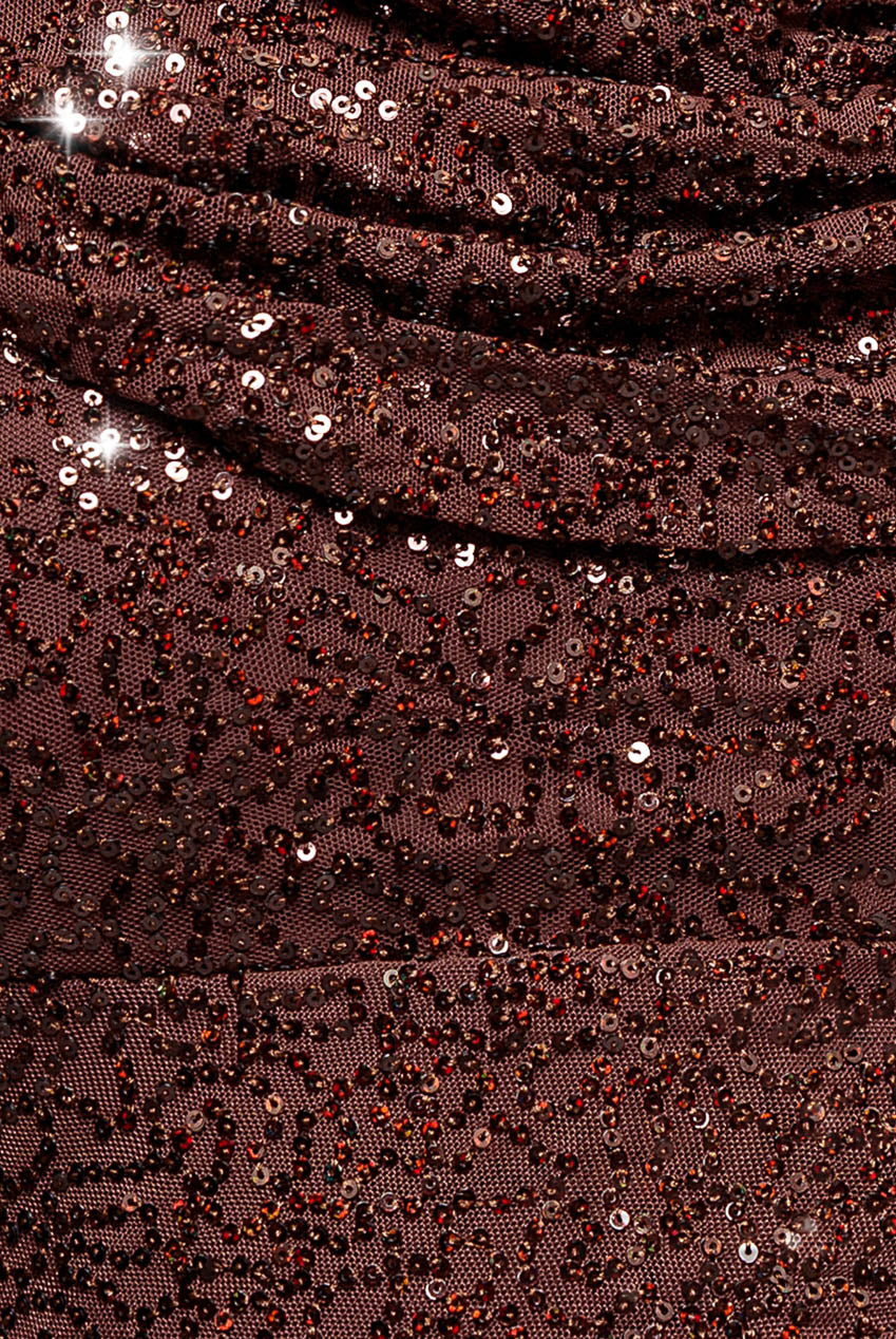 Cap Sleeve Iridescent Sequin Cowl Maxi Dress - Brown DR4633PLUS