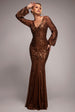 Embellished Sequin Bishop Sleeve Maxi Dress - Bronze by Goddiva
