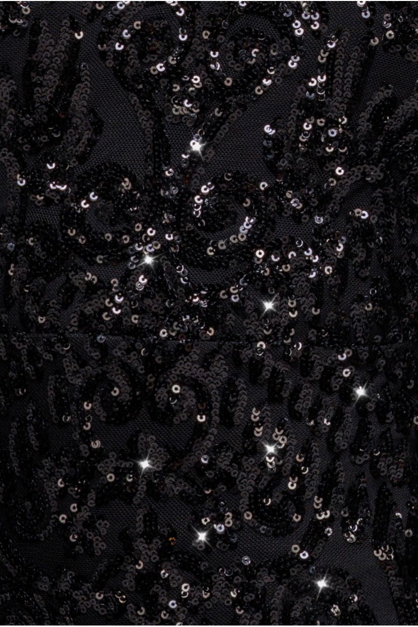 Embellished Sequin Bishop Sleeve Maxi Dress - Black DR4634