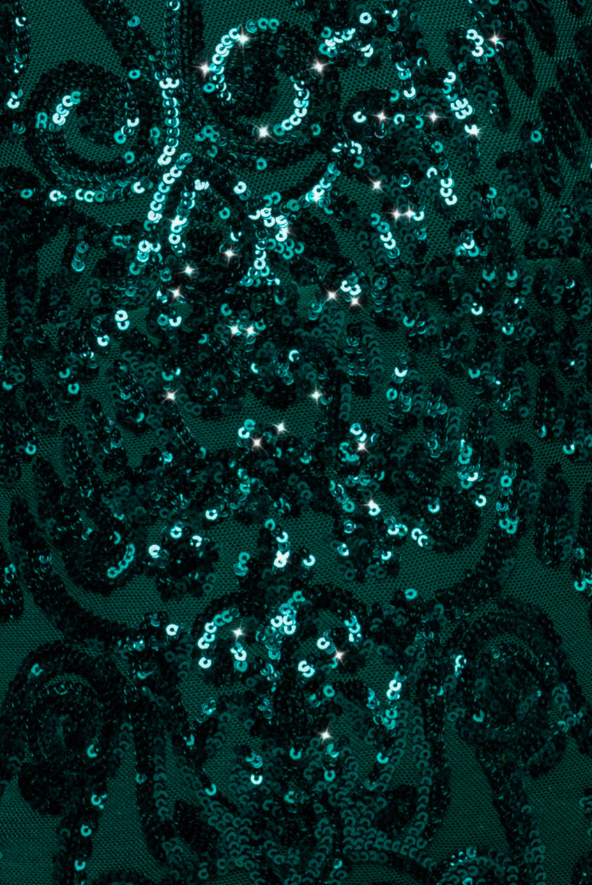 Embellished Sequin Bishop Sleeve Maxi Dress - Emerald Green DR4634