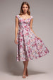 Floral Print A-Line Sweetheart Midi Dress - Blush Pink by Goddiva