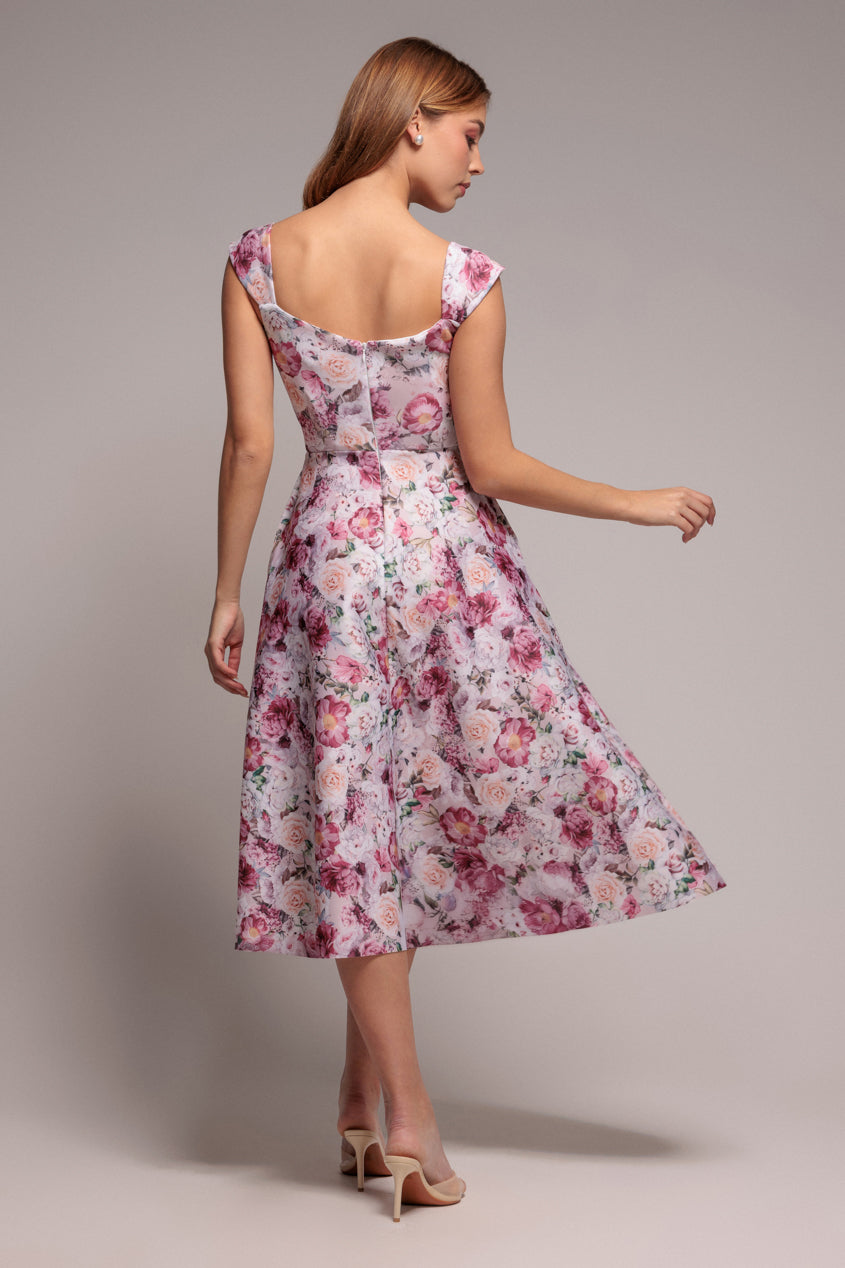 Floral Print A-Line Sweetheart Midi Dress - Blush Pink DR4635