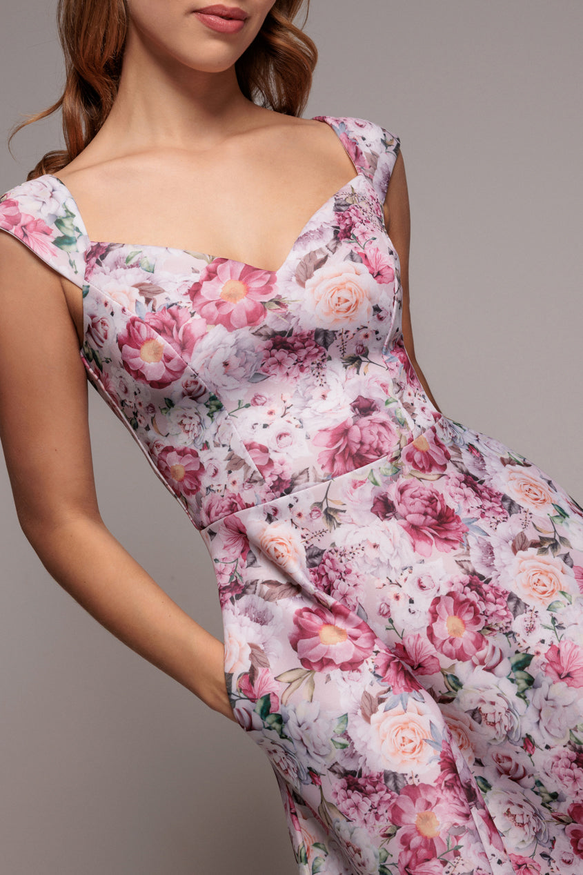 Floral Print A-Line Sweetheart Midi Dress - Blush Pink DR4635