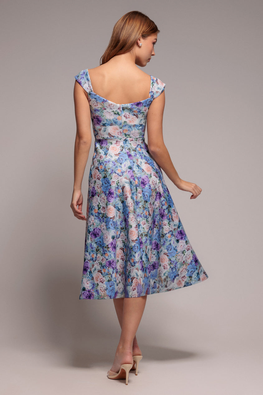 Floral Print A-Line Sweetheart Midi Dress - Sage Green DR4635