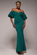 Off The Shoulder 3D Puffed Sleeve Sweetheart Maxi Dress - Emerald Green by Goddiva