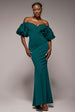Off The Shoulder 3D Puffed Sleeve Sweetheart Maxi Dress - Emerald Green by Goddiva