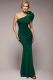 One Shoulder Puffed Satin Sleeve Evening Maxi Dress - Emerald Green by Goddiva