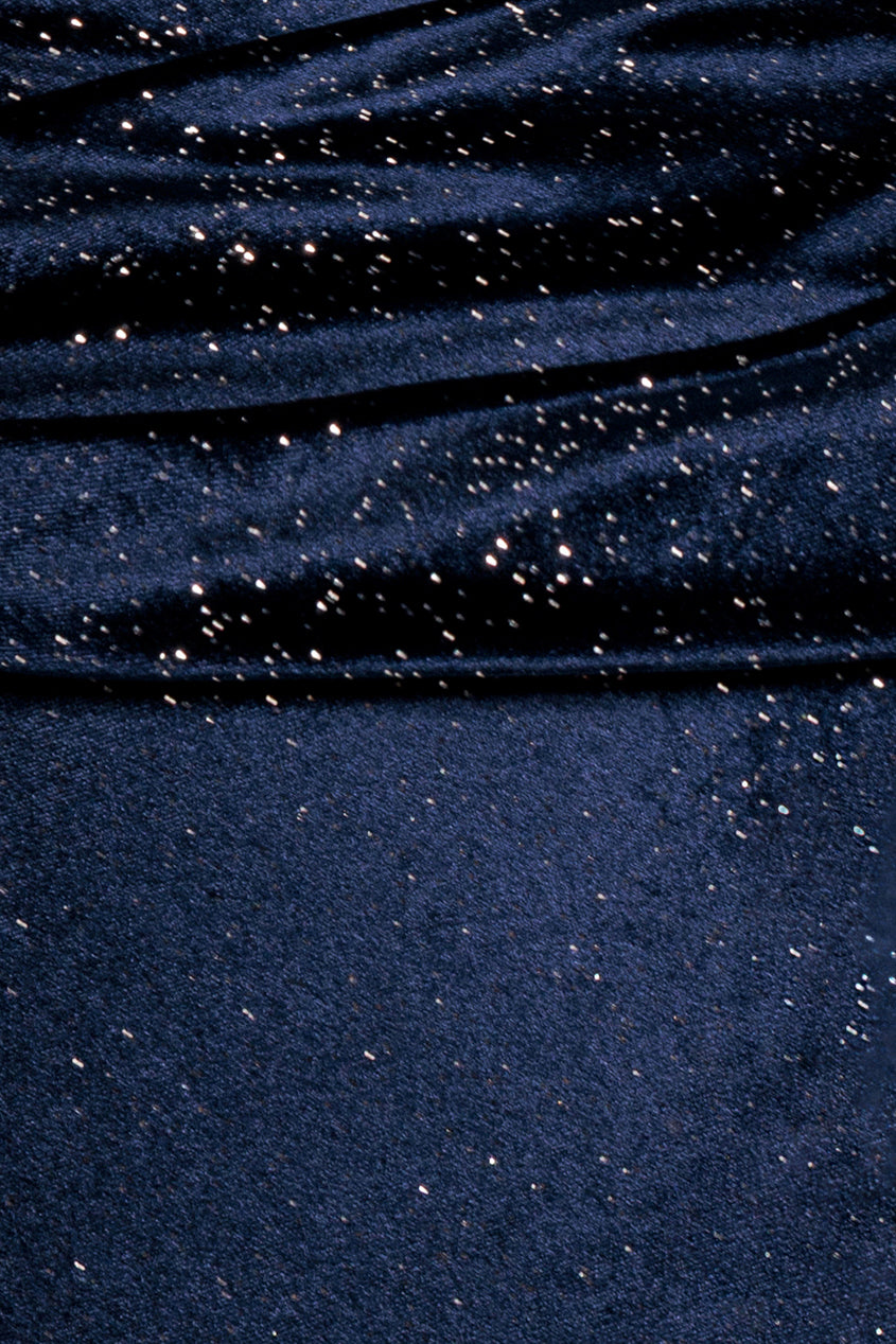 Shimmer Velvet Bardot Maxi Dress - Navy DR4643