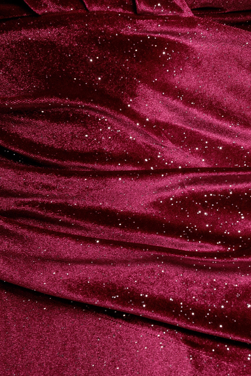 Shimmer Velvet Bardot Maxi Dress - Wine DR4643