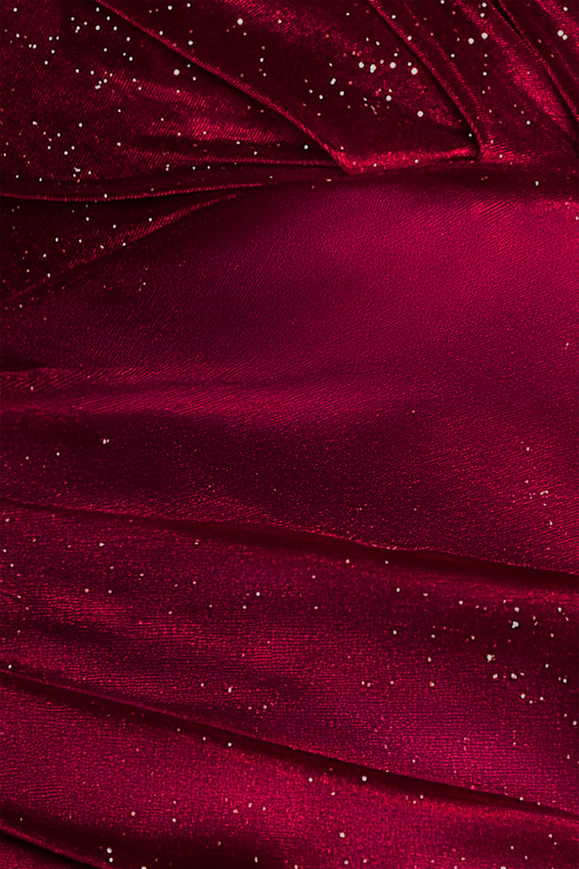 Shimmer Velvet Bardot Maxi Dress - Wine DR4643