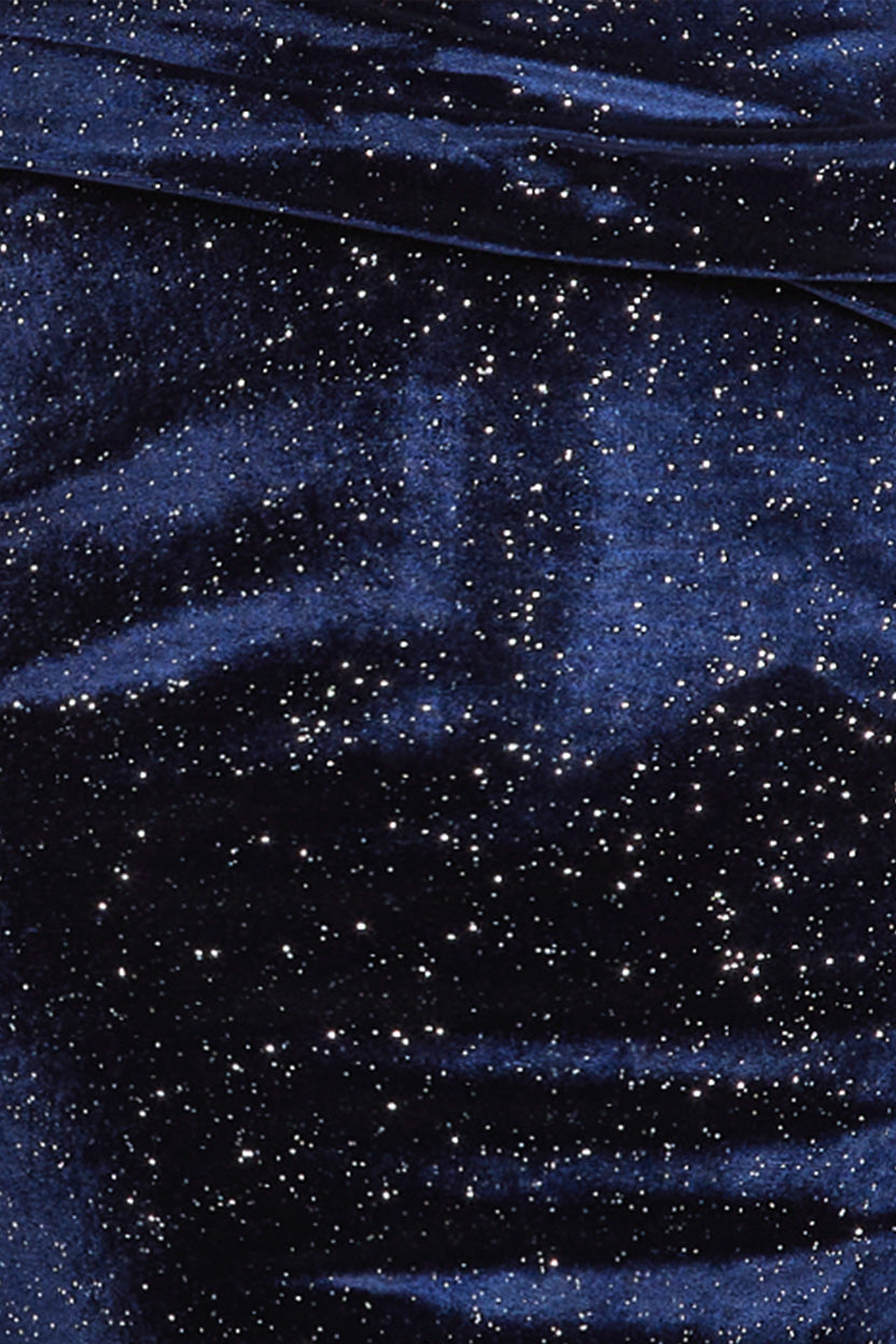 Shimmer Velvet Bardot Maxi Dress - Navy DR4643