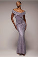 Cowl Neck Sequin Lace Maxi Dress - Dusky Purple by Goddiva