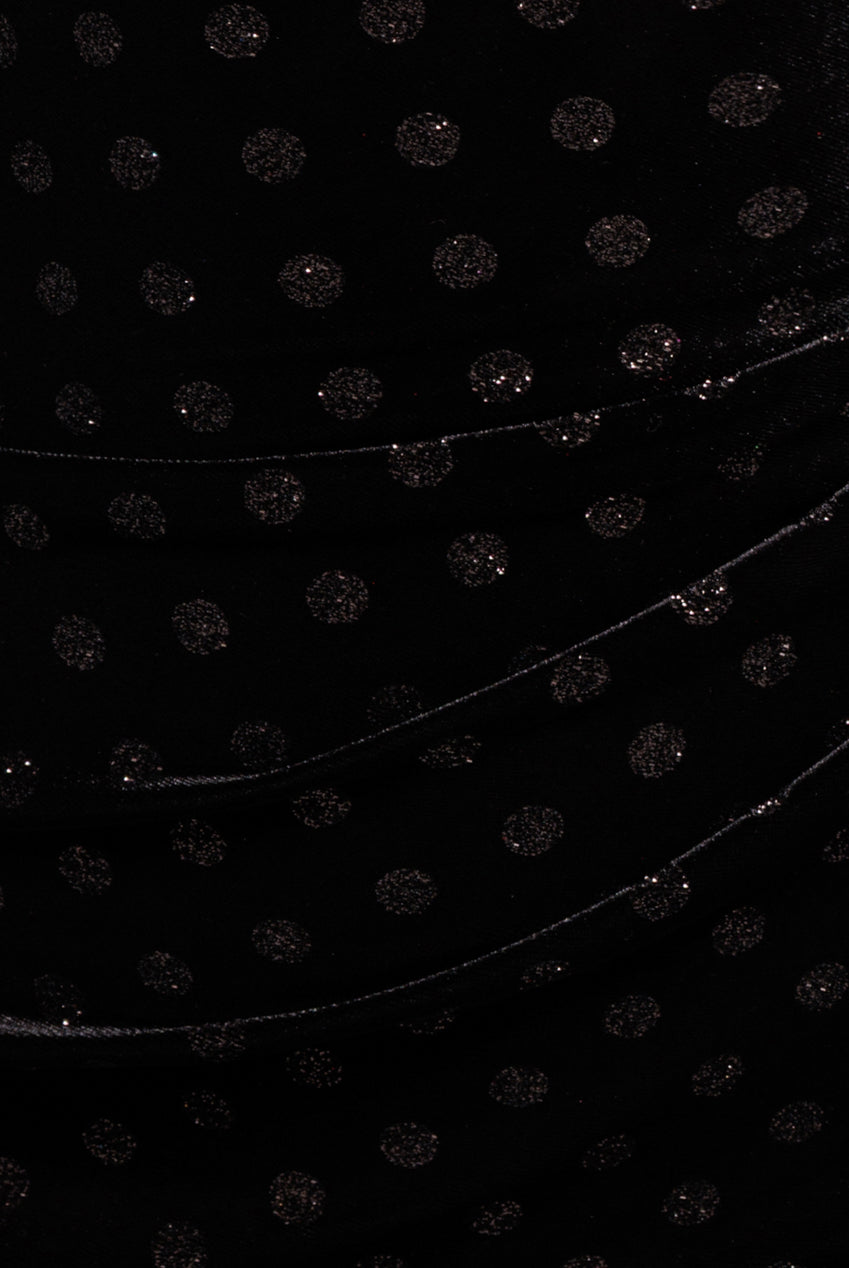 Glitter Polka Dot Velvet One Shoulder Maxi Dress - Black DR4646