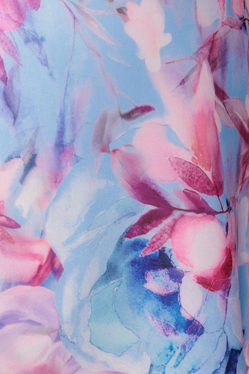 Printed Scuba Square Neck Puff Sleeve Midi Dress - Blue DR4650