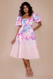 Goddiva Printed Scuba Square Neck Puff Sleeve Midi Dress - Blush Pink