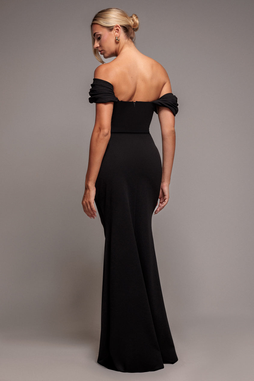 Diamante Heart Trim Evening Maxi Dress - Black DR4674