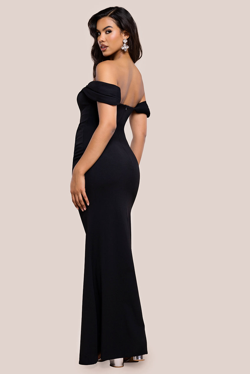 Diamante Heart Trim Evening Maxi Dress - Black DR4674