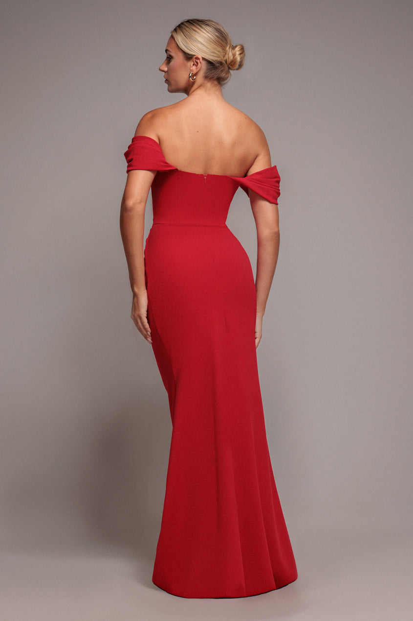 Diamante Heart Trim Evening Maxi Dress - Red DR4674