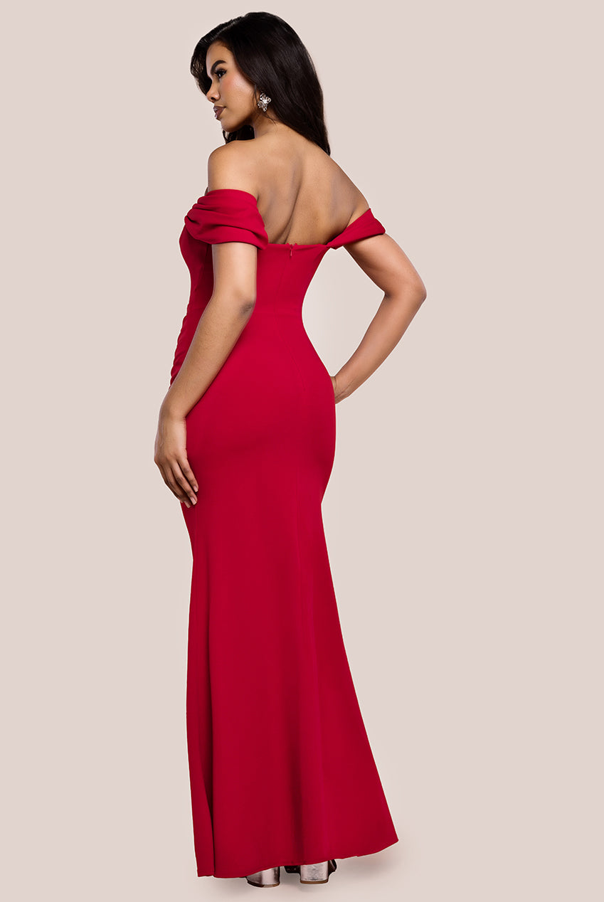 Diamante Heart Trim Evening Maxi Dress - Red DR4674